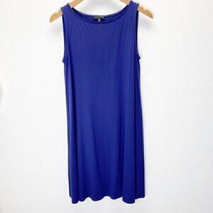 Eileen Fisher Sleeveless Boat Neck Blue Short Mini  Shift Stretch Tunic Dress S